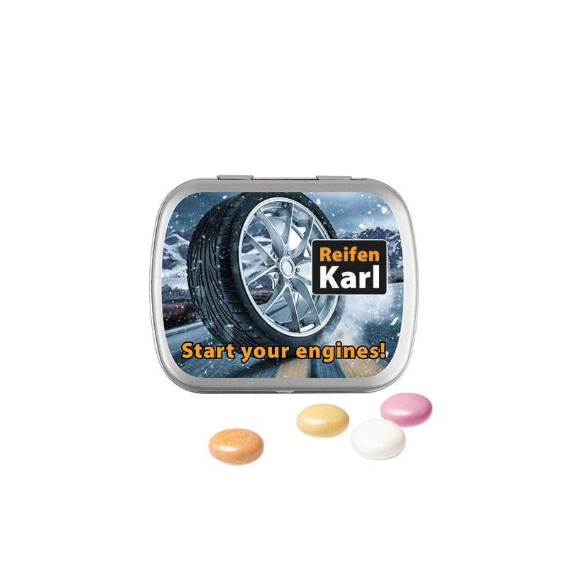 Klappdose, matt-silber, Mentos Kaudragee Fruit