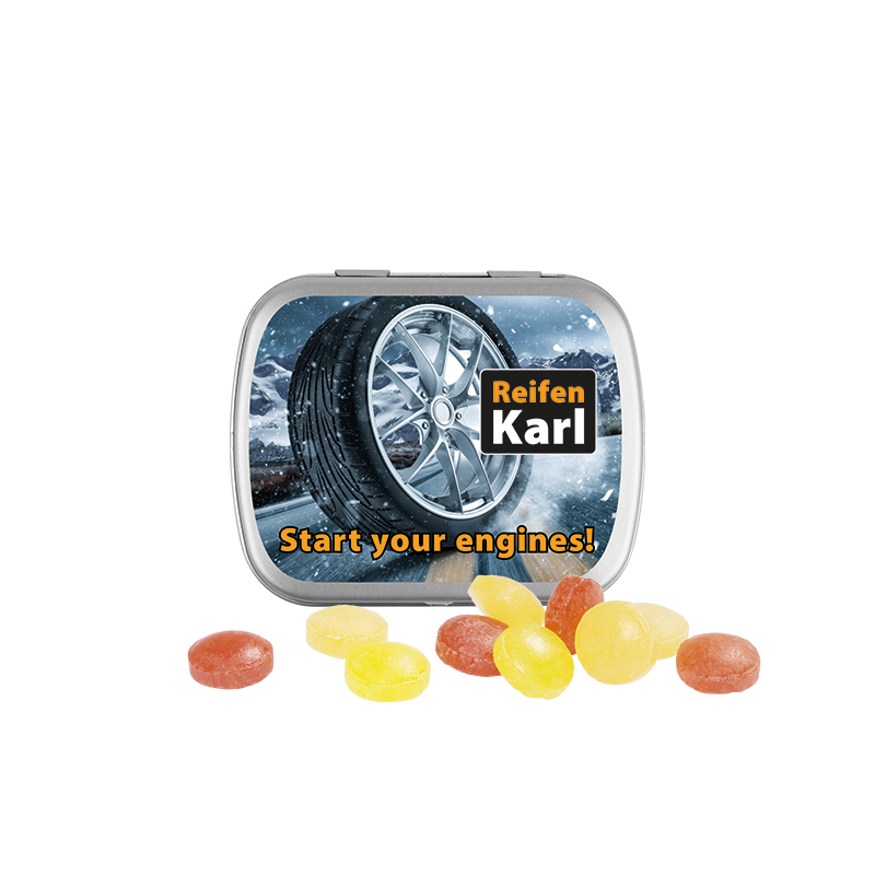 Klappdose, matt-silber, Mini Bonbons Fruchtmix