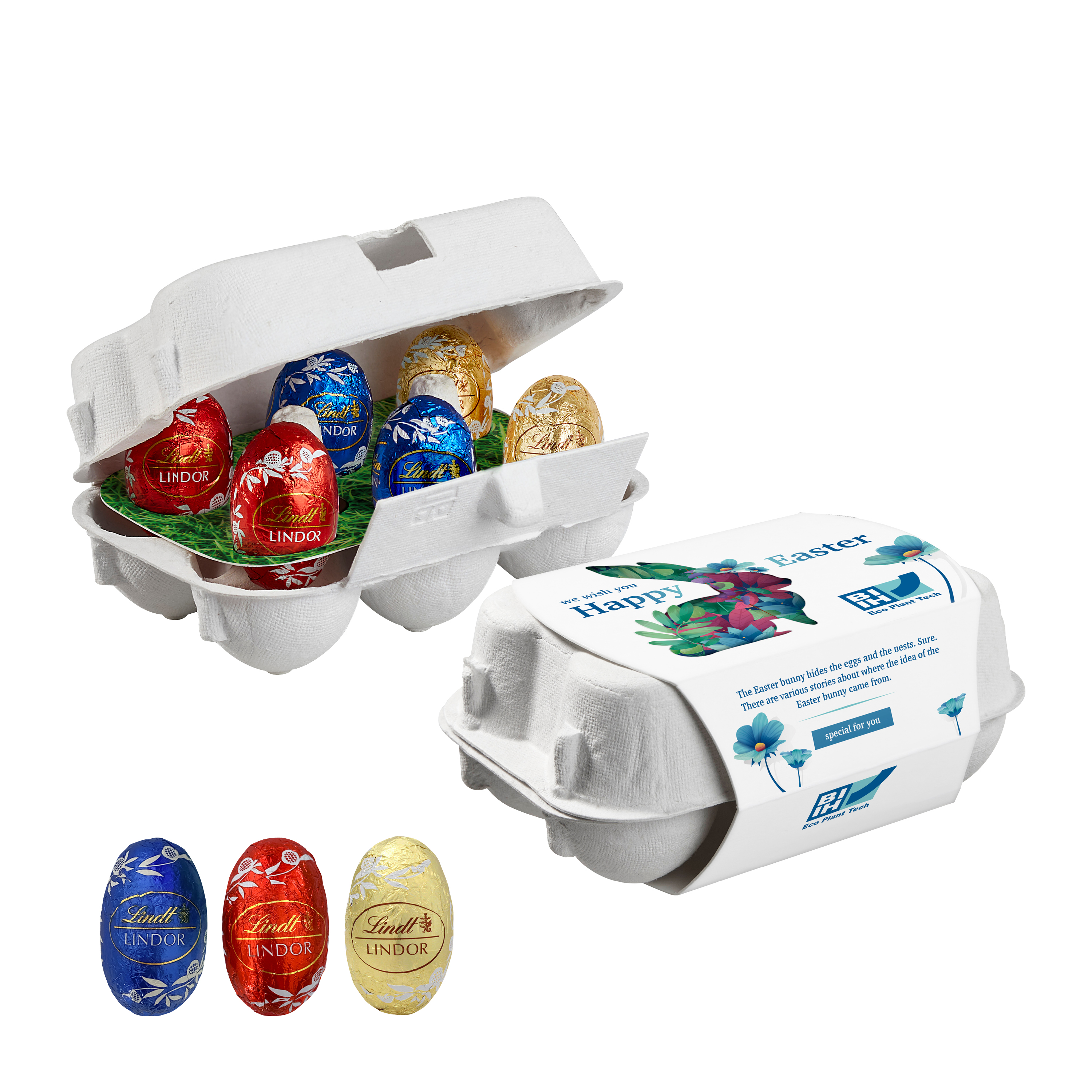 6er Ostereier-Karton mit Lindt Lindor Mini-Eiern